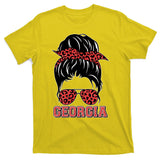 Stylish Messy Bun Woman Georgia College Football Sports Fan T-Shirt