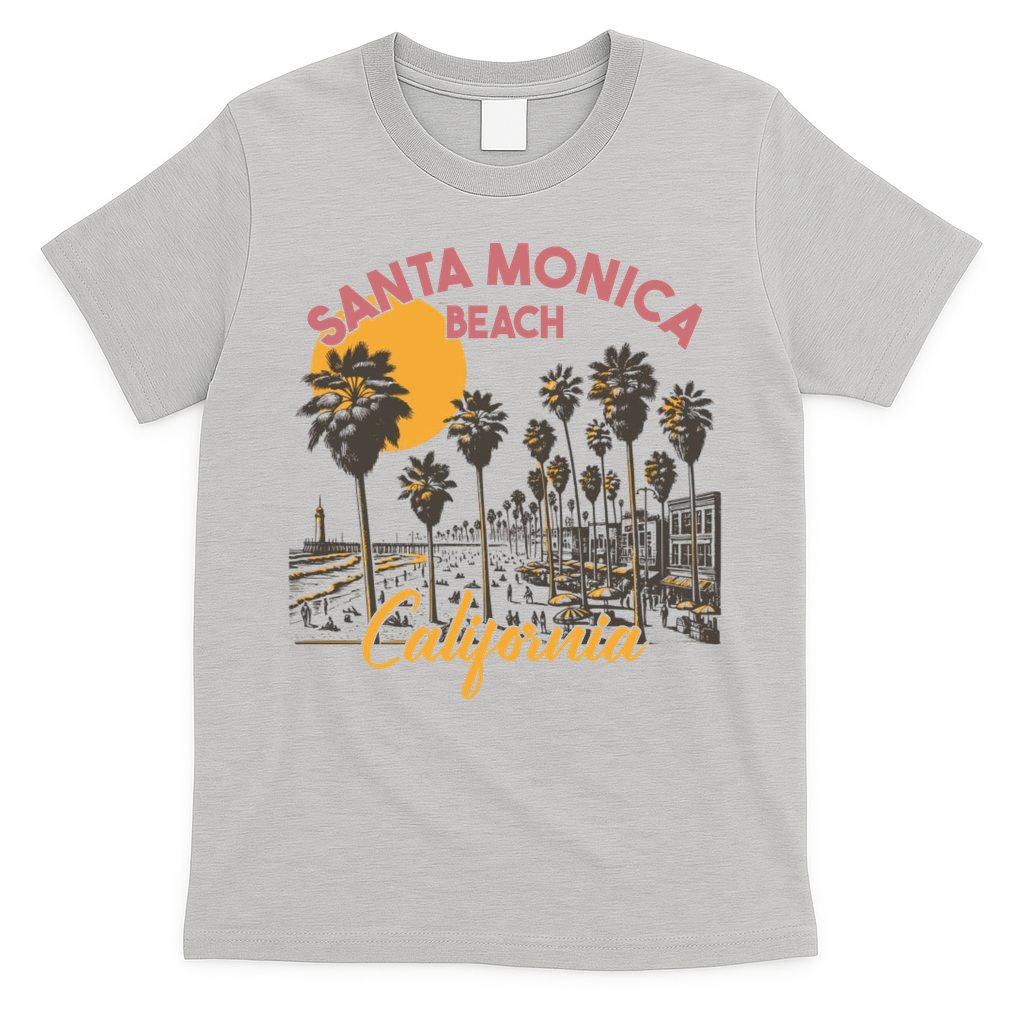 Santa Monica Beach California Summer Sunset Retro T-Shirt
