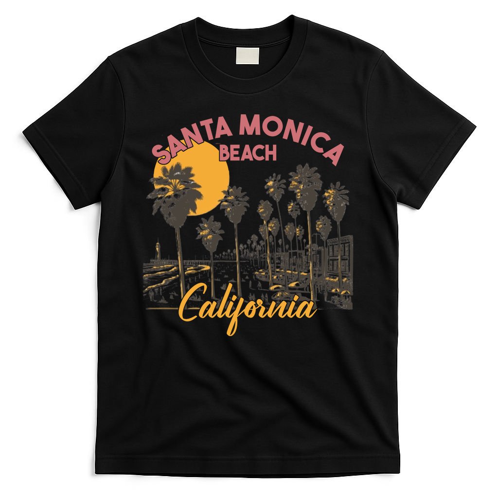 Santa Monica Beach California Summer Sunset Retro T-Shirt