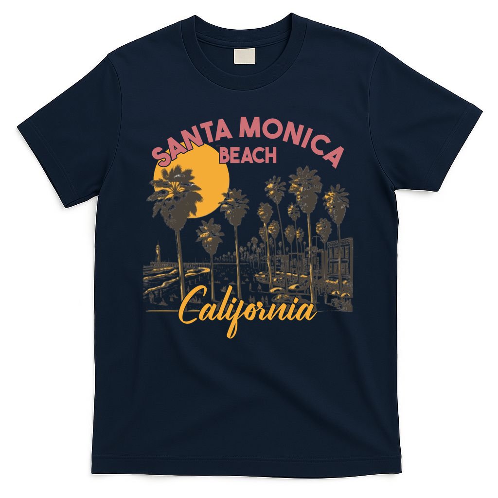 Santa Monica Beach California Summer Sunset Retro T-Shirt