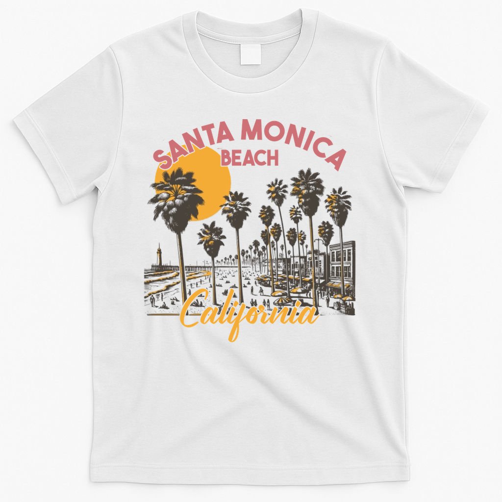 Santa Monica Beach California Summer Sunset Retro T-Shirt