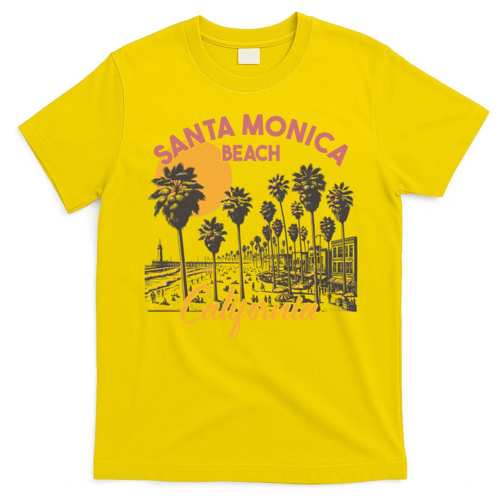 Santa Monica Beach California Summer Sunset Retro T-Shirt