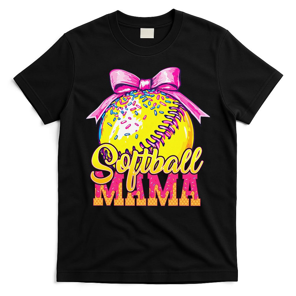 Softball Mama Ice Cream Drip Cheer Mom Game Day Mothers Day T-Shirt