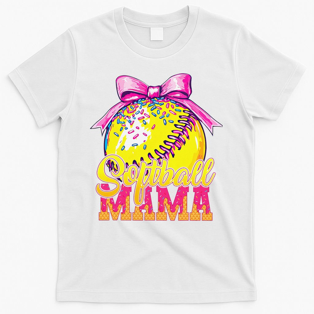 Softball Mama Ice Cream Drip Cheer Mom Game Day Mothers Day T-Shirt