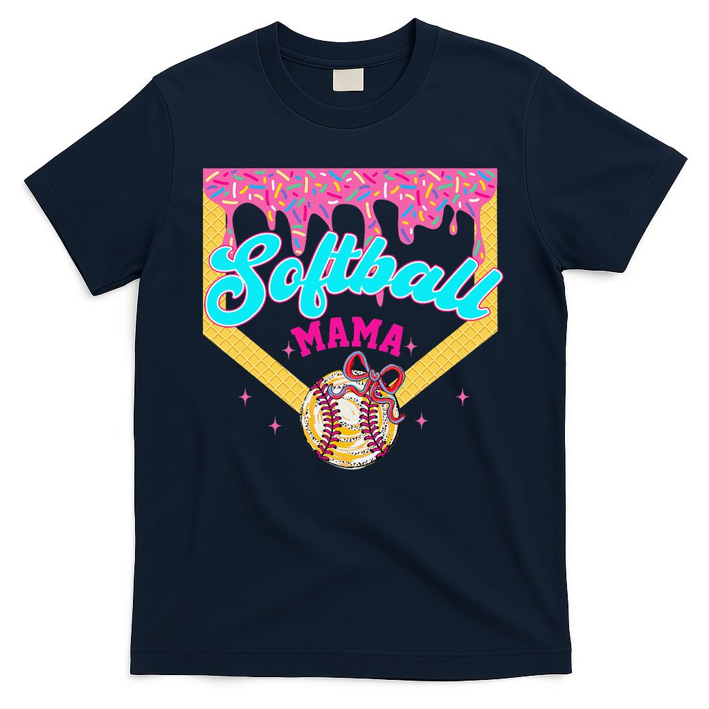 Softball Mama Ice Cream Drip Cheer Mom Game Day Mothers Day T-Shirt