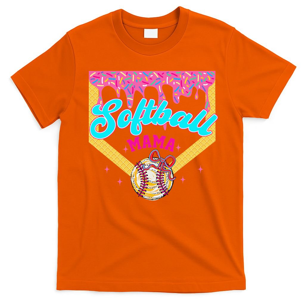 Softball Mama Ice Cream Drip Cheer Mom Game Day Mothers Day T-Shirt