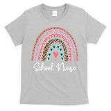 School Nurse Rainbow Leopard Back To School Appreciation T-Shirt