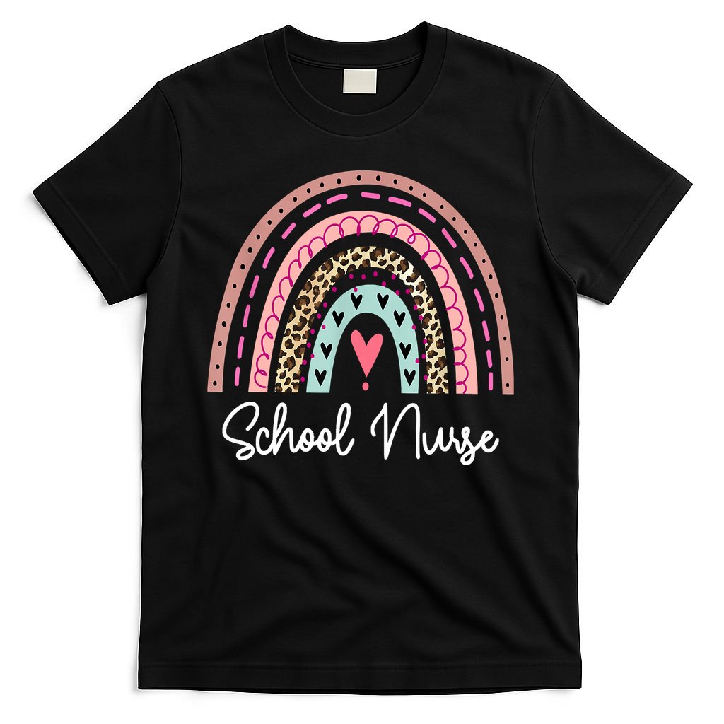 School Nurse Rainbow Leopard Back To School Appreciation T-Shirt