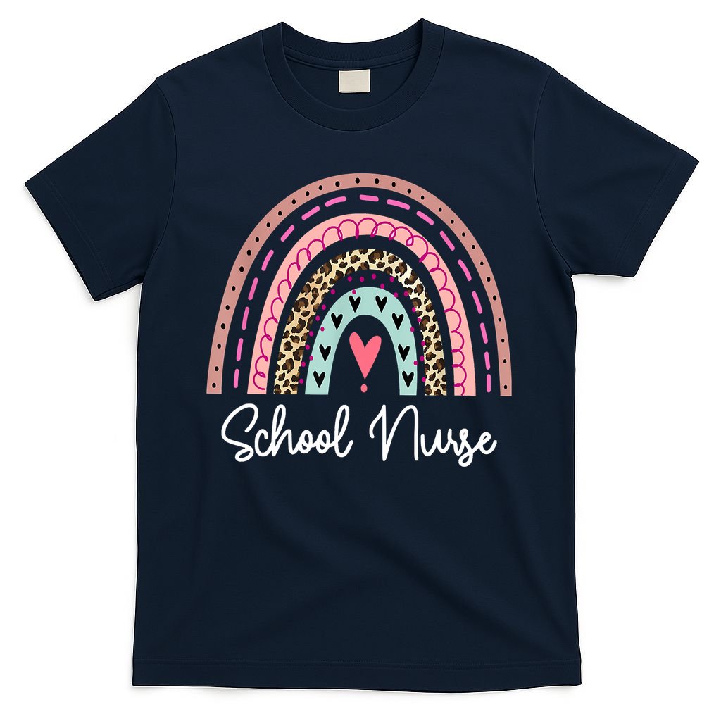 School Nurse Rainbow Leopard Back To School Appreciation T-Shirt