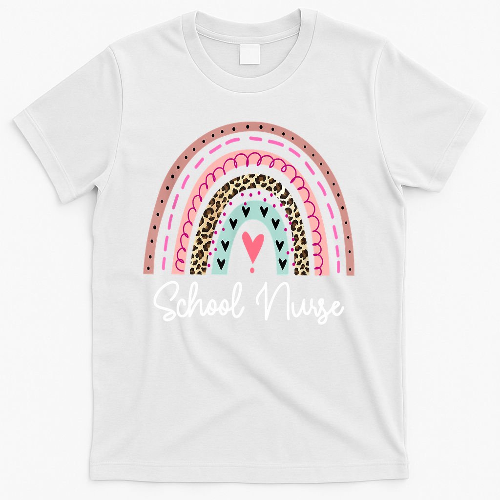 School Nurse Rainbow Leopard Back To School Appreciation T-Shirt