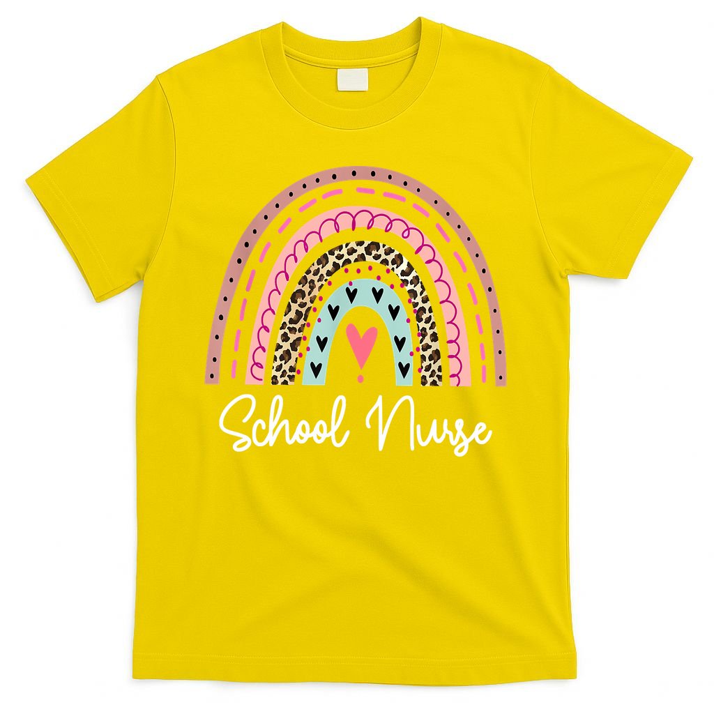 School Nurse Rainbow Leopard Back To School Appreciation T-Shirt