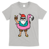 Santa On Flamingo Floatie Cute Christmas In July Xmas Summer T-Shirt