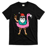 Santa On Flamingo Floatie Cute Christmas In July Xmas Summer T-Shirt