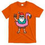 Santa On Flamingo Floatie Cute Christmas In July Xmas Summer T-Shirt