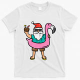 Santa On Flamingo Floatie Cute Christmas In July Xmas Summer T-Shirt