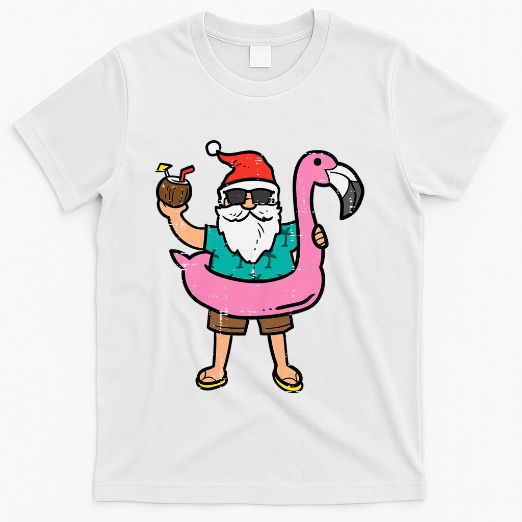 Santa On Flamingo Floatie Cute Christmas In July Xmas Summer T-Shirt