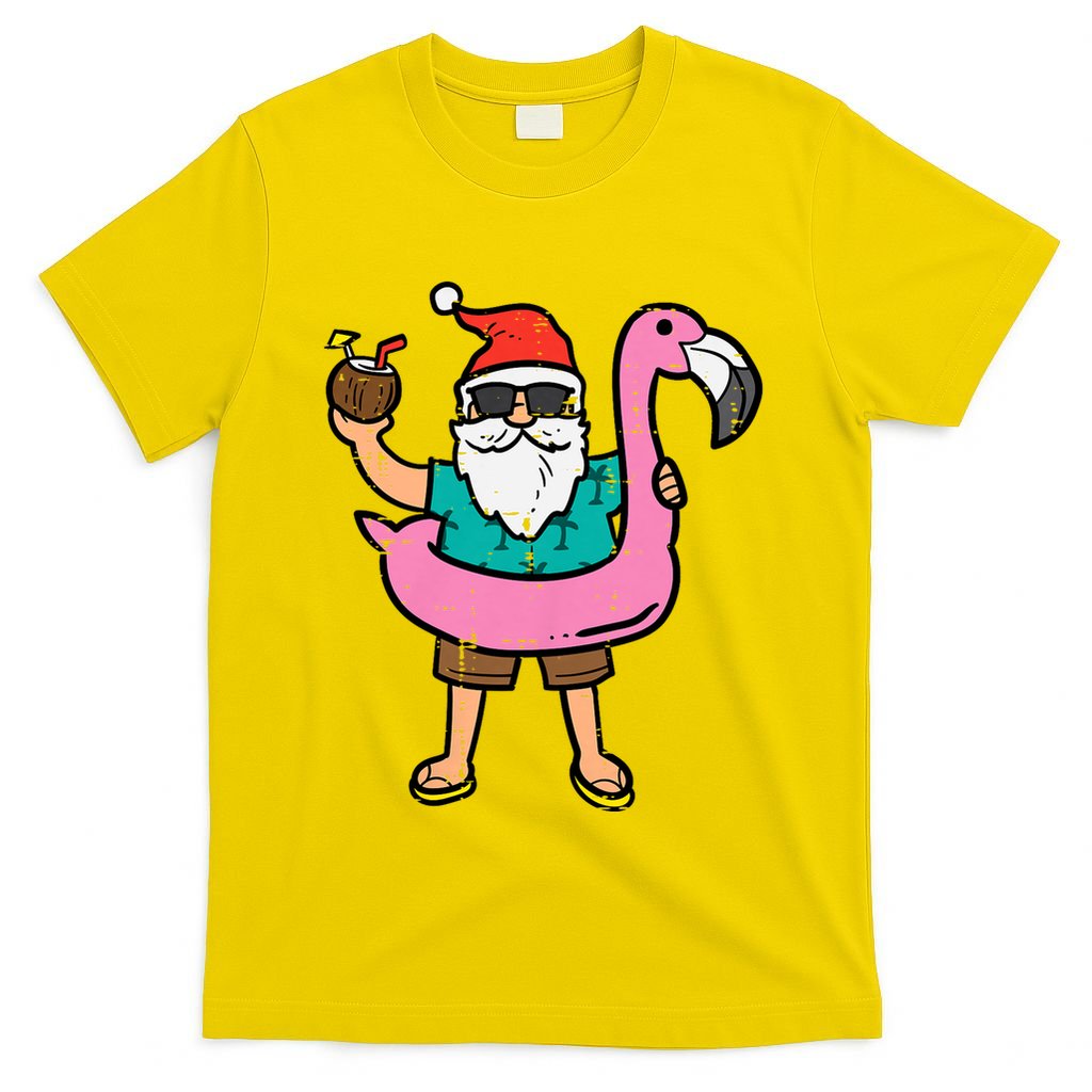 Santa On Flamingo Floatie Cute Christmas In July Xmas Summer T-Shirt