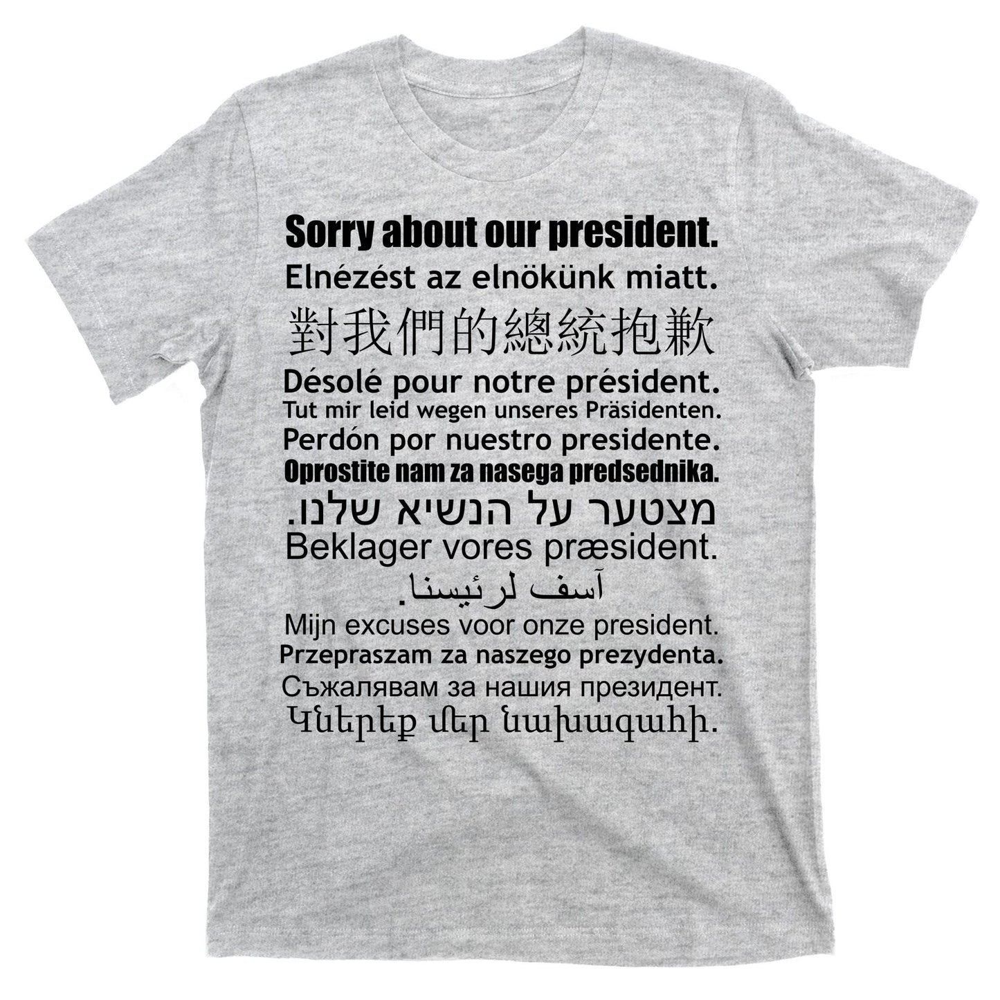 Sorry About Our President Anti-Trump Multiple Language T-Shirt