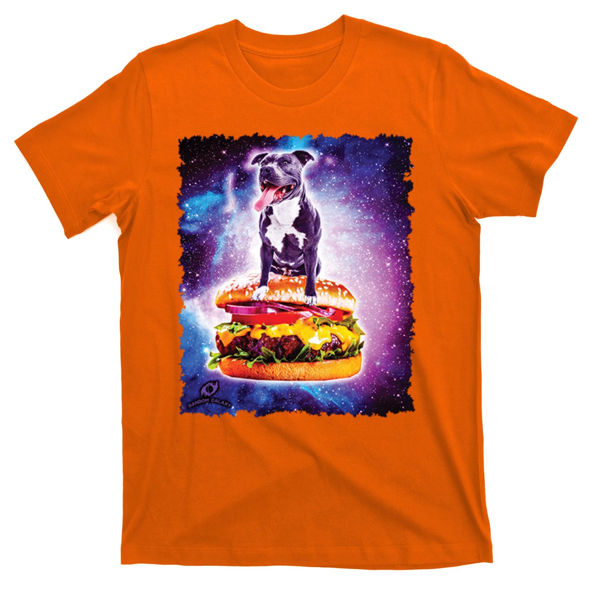 Space Galaxy Pitbull Riding Cheeseburger T-Shirt