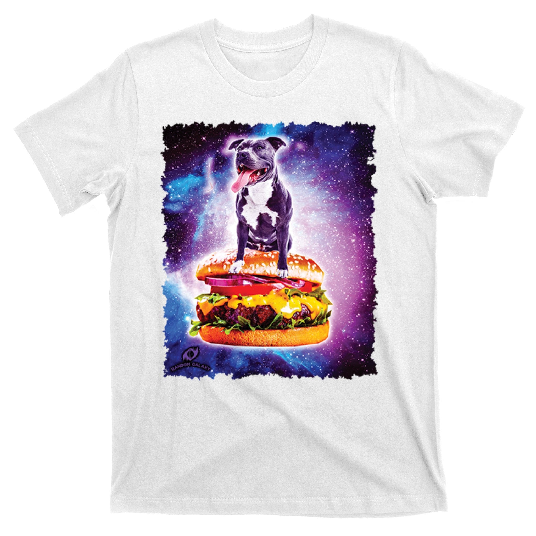 Space Galaxy Pitbull Riding Cheeseburger T-Shirt