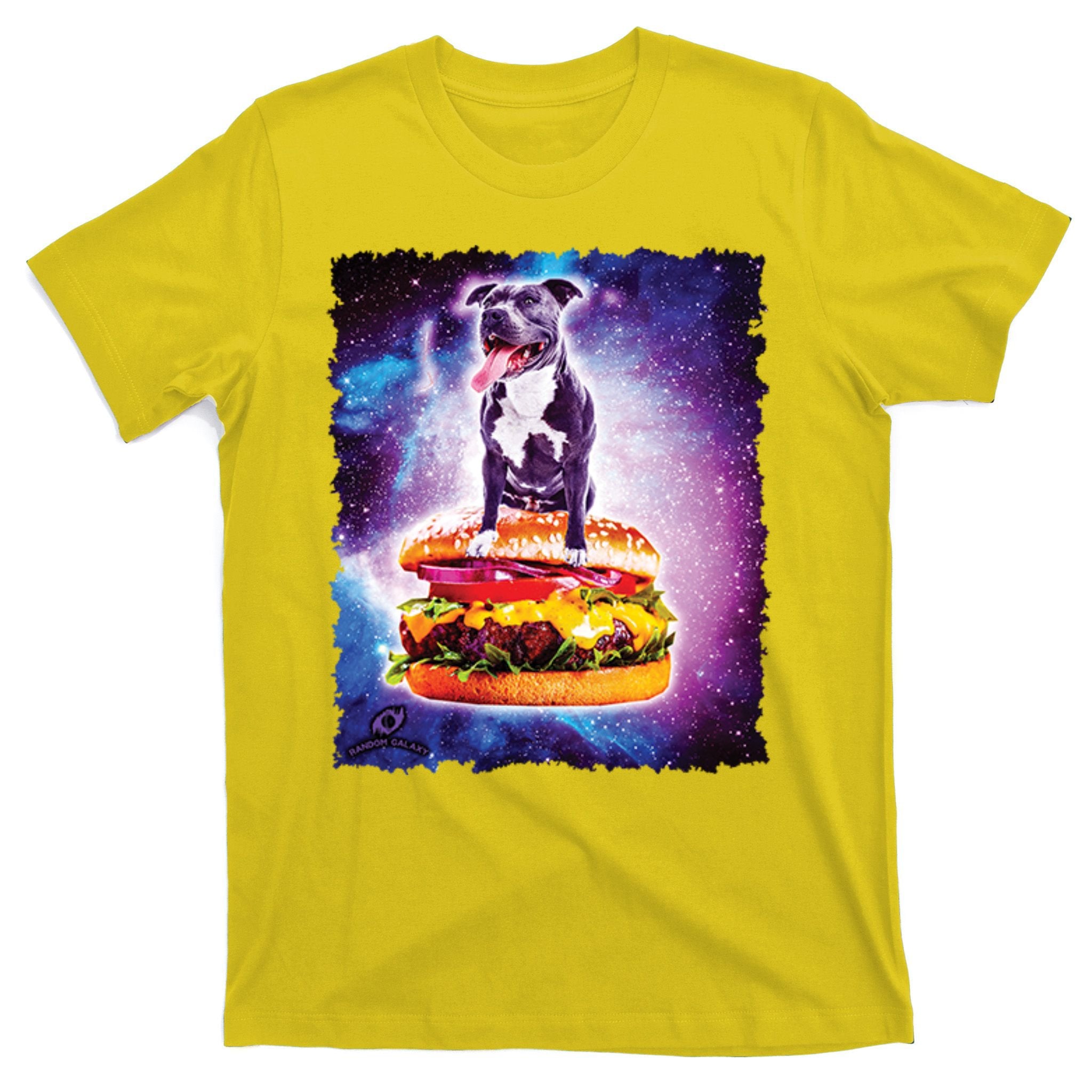 Space Galaxy Pitbull Riding Cheeseburger T-Shirt