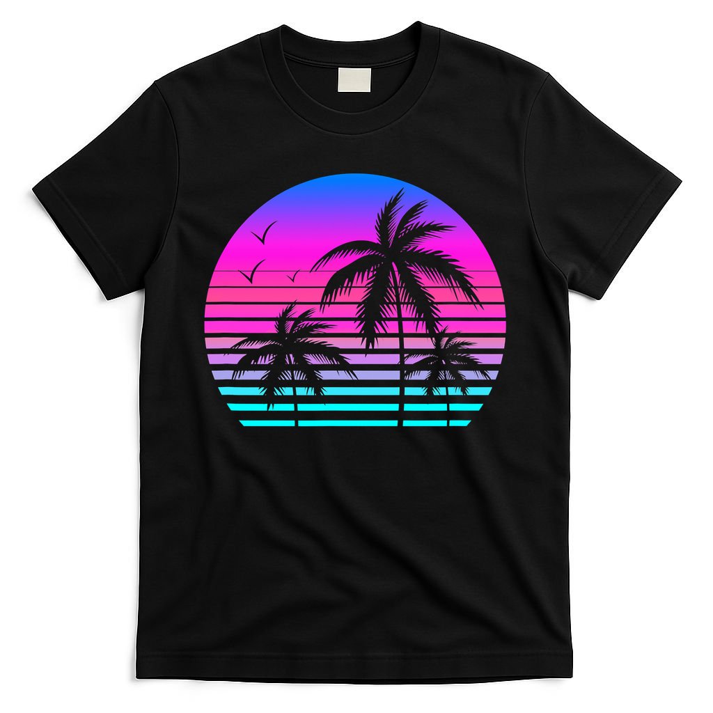 Sunset Palm Tree Cool Summer Vacation Style Vaporwave T-Shirt