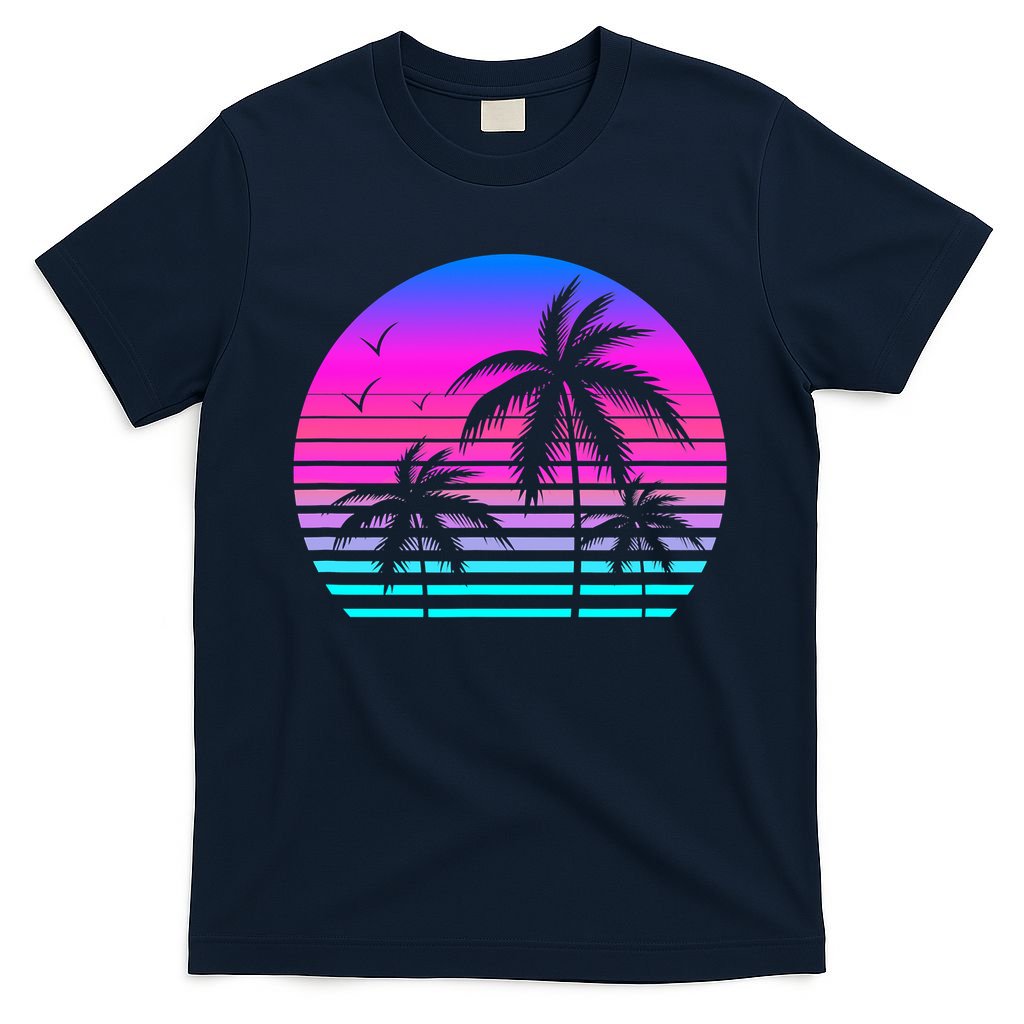 Sunset Palm Tree Cool Summer Vacation Style Vaporwave T-Shirt