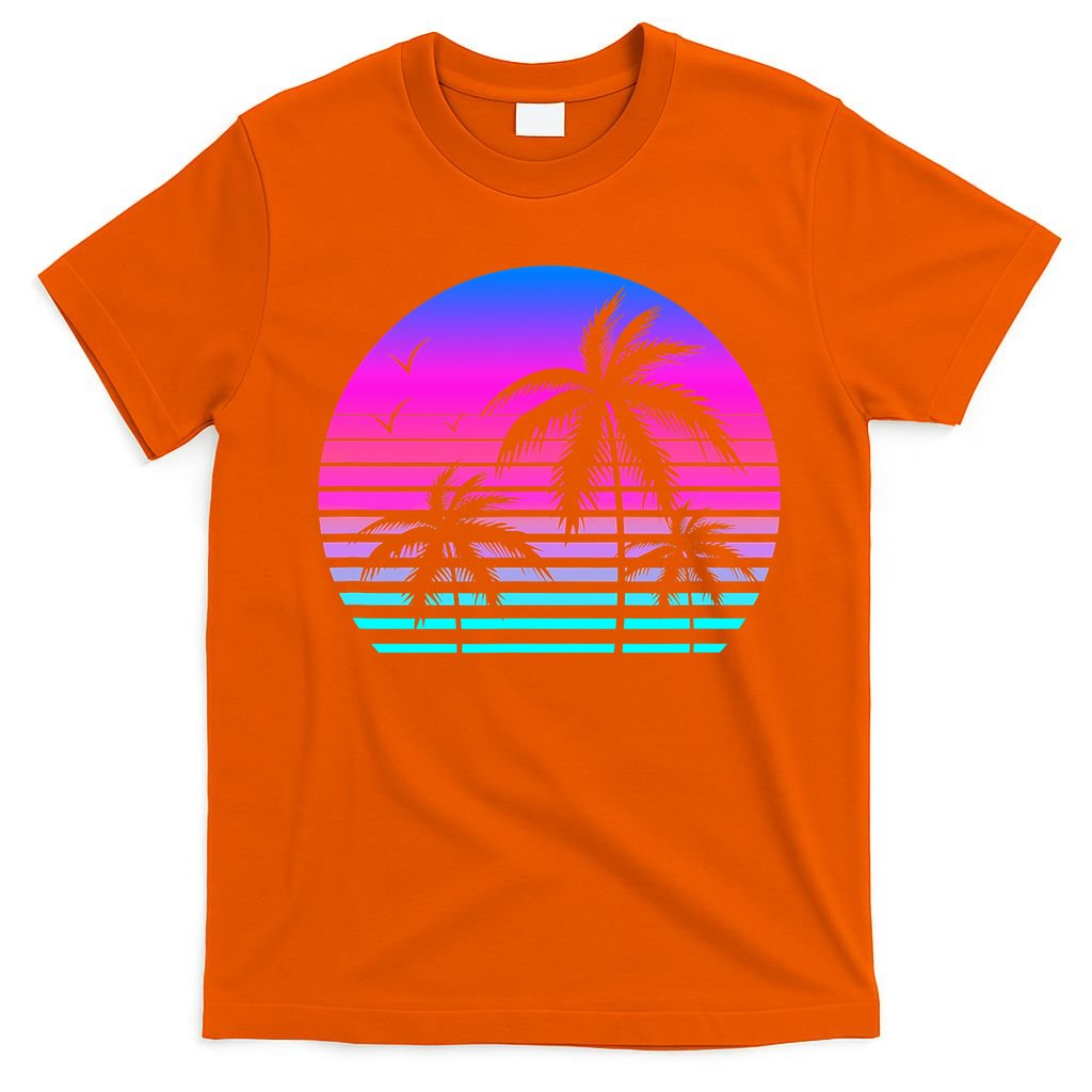 Sunset Palm Tree Cool Summer Vacation Style Vaporwave T-Shirt