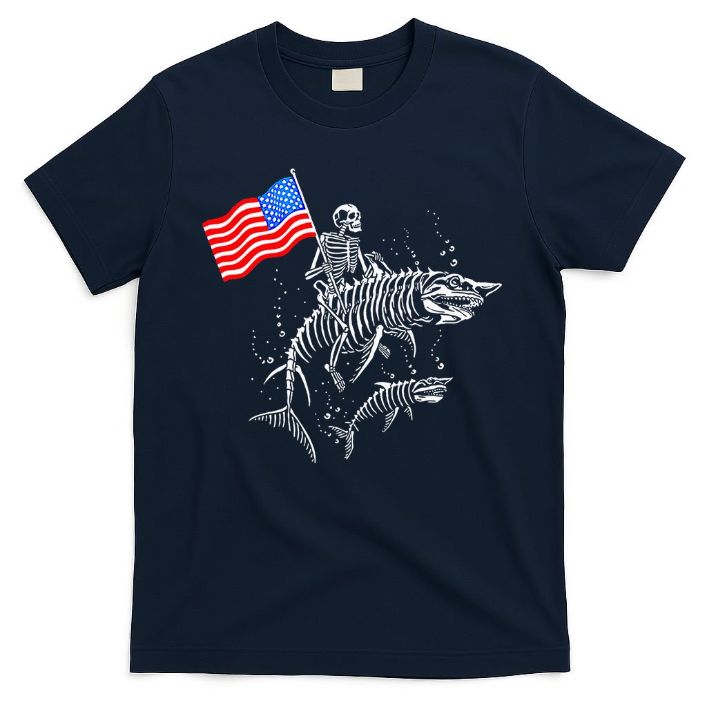 Skeleton Ride Shark 4th Of July T-Shirt