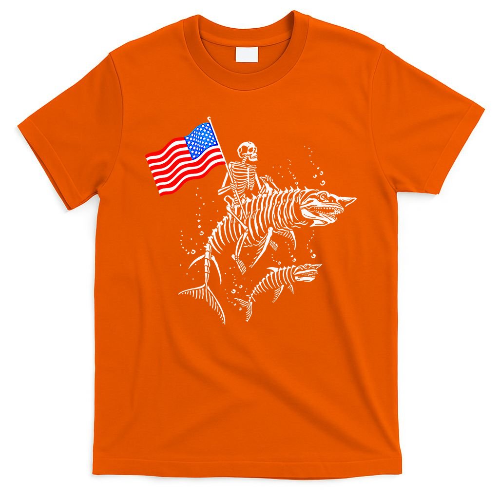 Skeleton Ride Shark 4th Of July T-Shirt