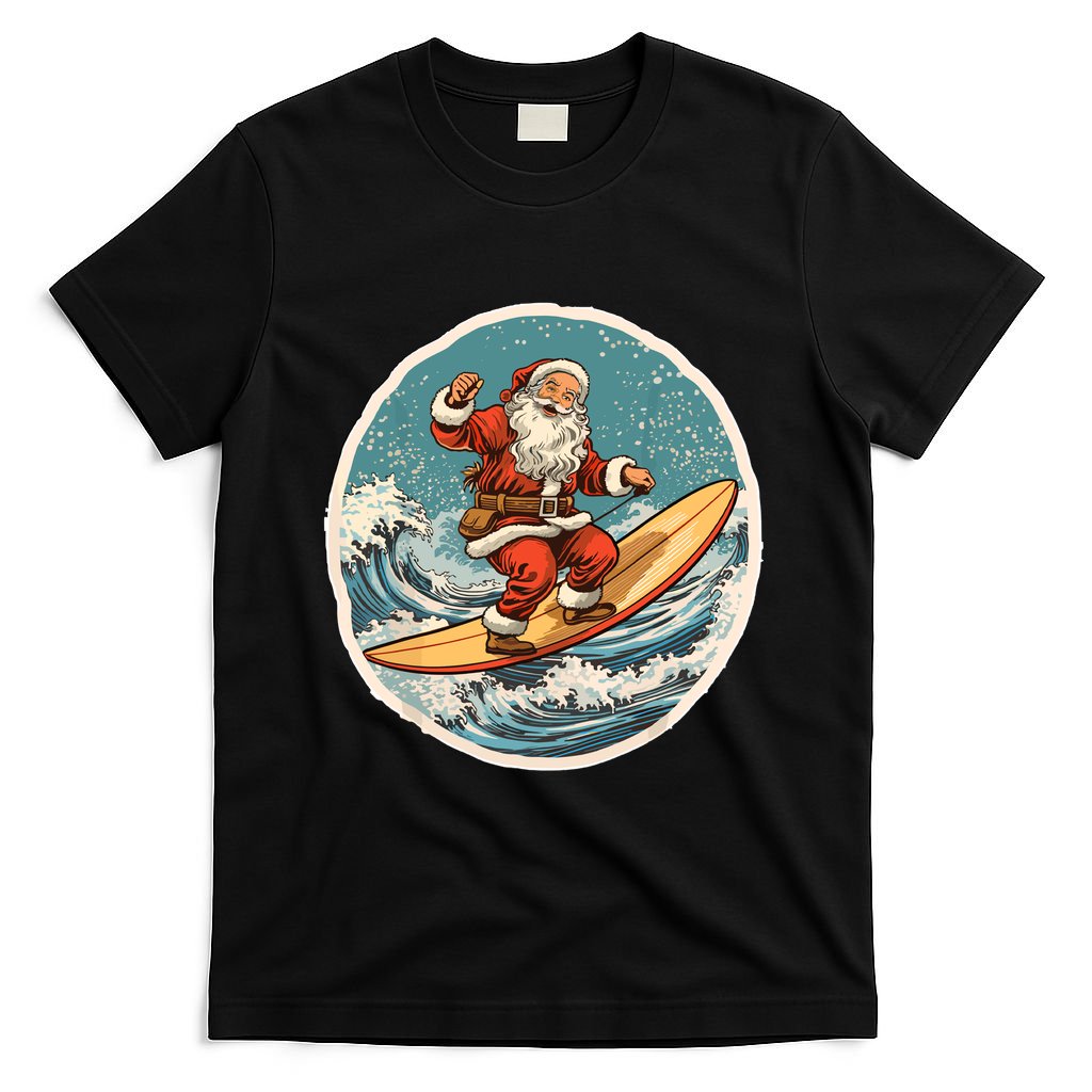 Surfing Santa On Surfboard Christmas In July Summer Surf T-Shirt
