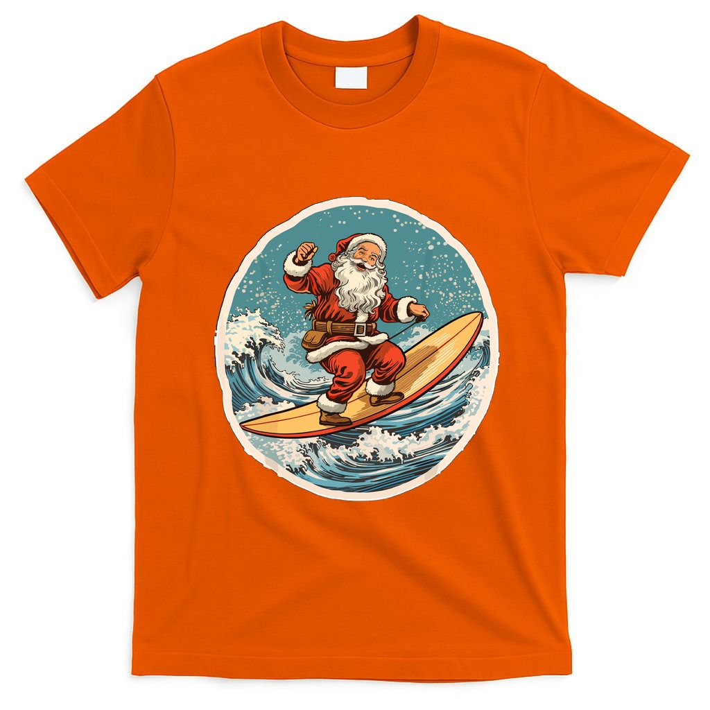 Surfing Santa On Surfboard Christmas In July Summer Surf T-Shirt