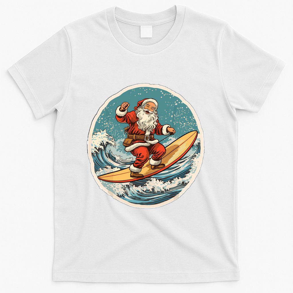 Surfing Santa On Surfboard Christmas In July Summer Surf T-Shirt