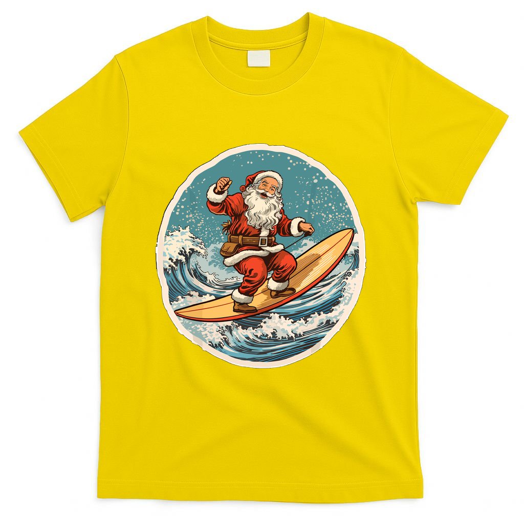 Surfing Santa On Surfboard Christmas In July Summer Surf T-Shirt