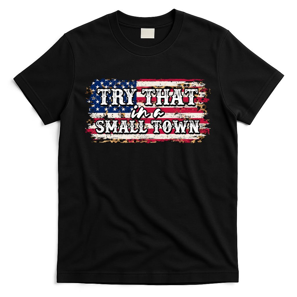 Small Town Leopard Print American USA Flag T-Shirt