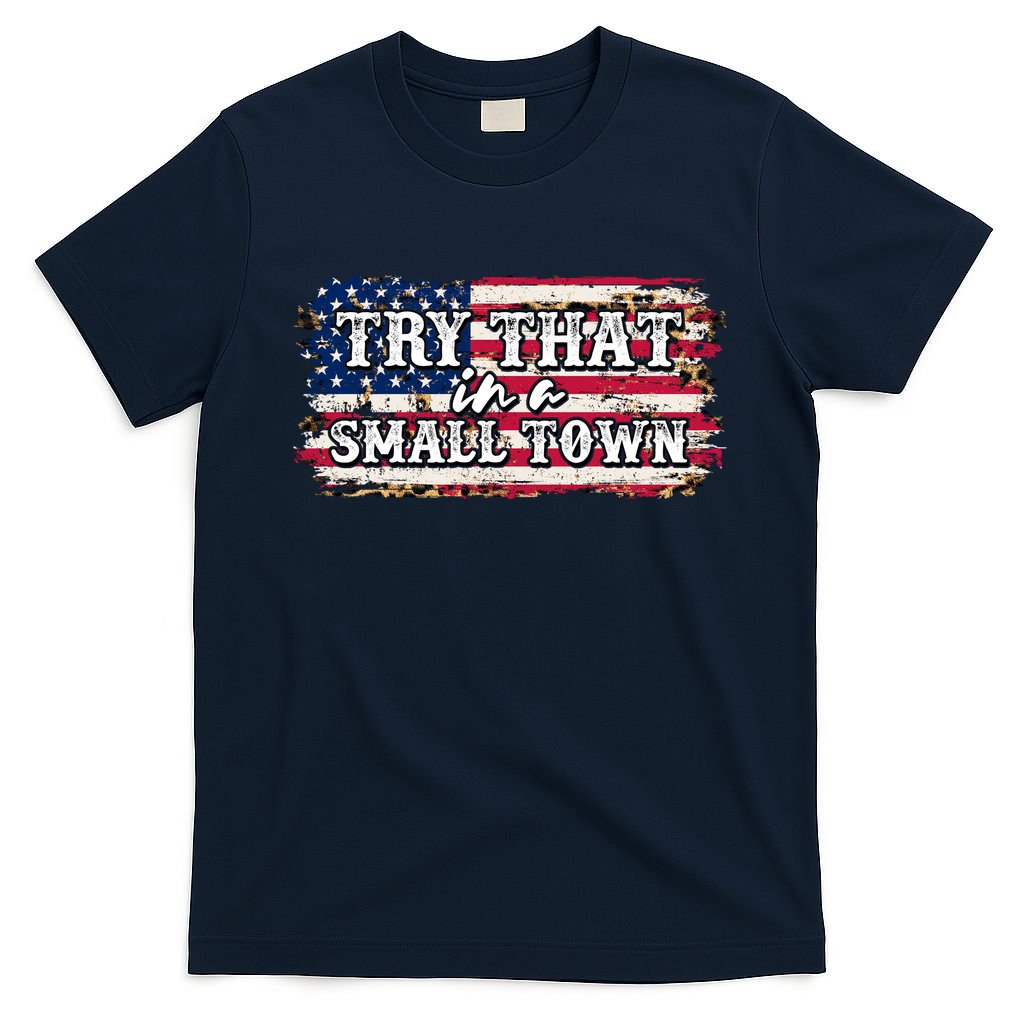 Small Town Leopard Print American USA Flag T-Shirt