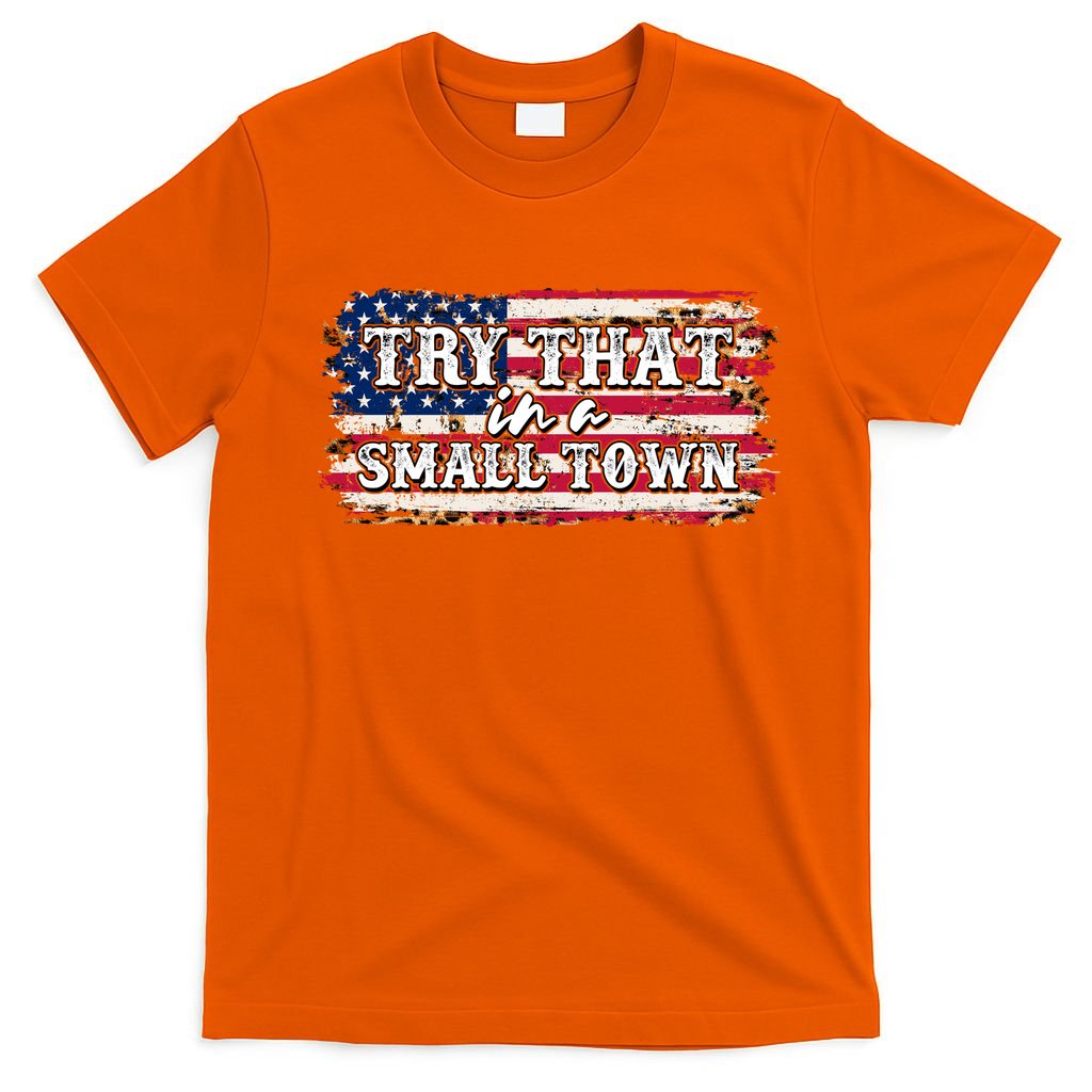 Small Town Leopard Print American USA Flag T-Shirt