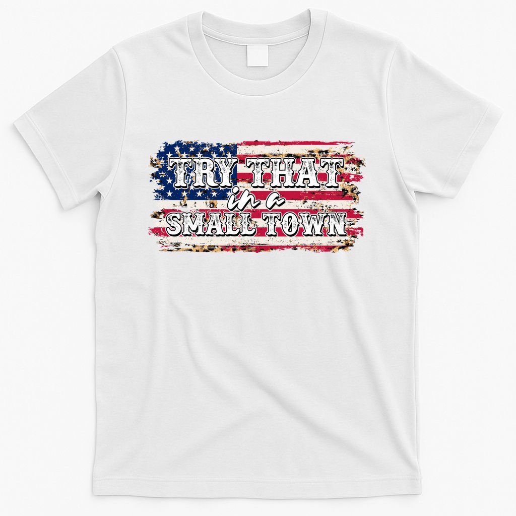 Small Town Leopard Print American USA Flag T-Shirt
