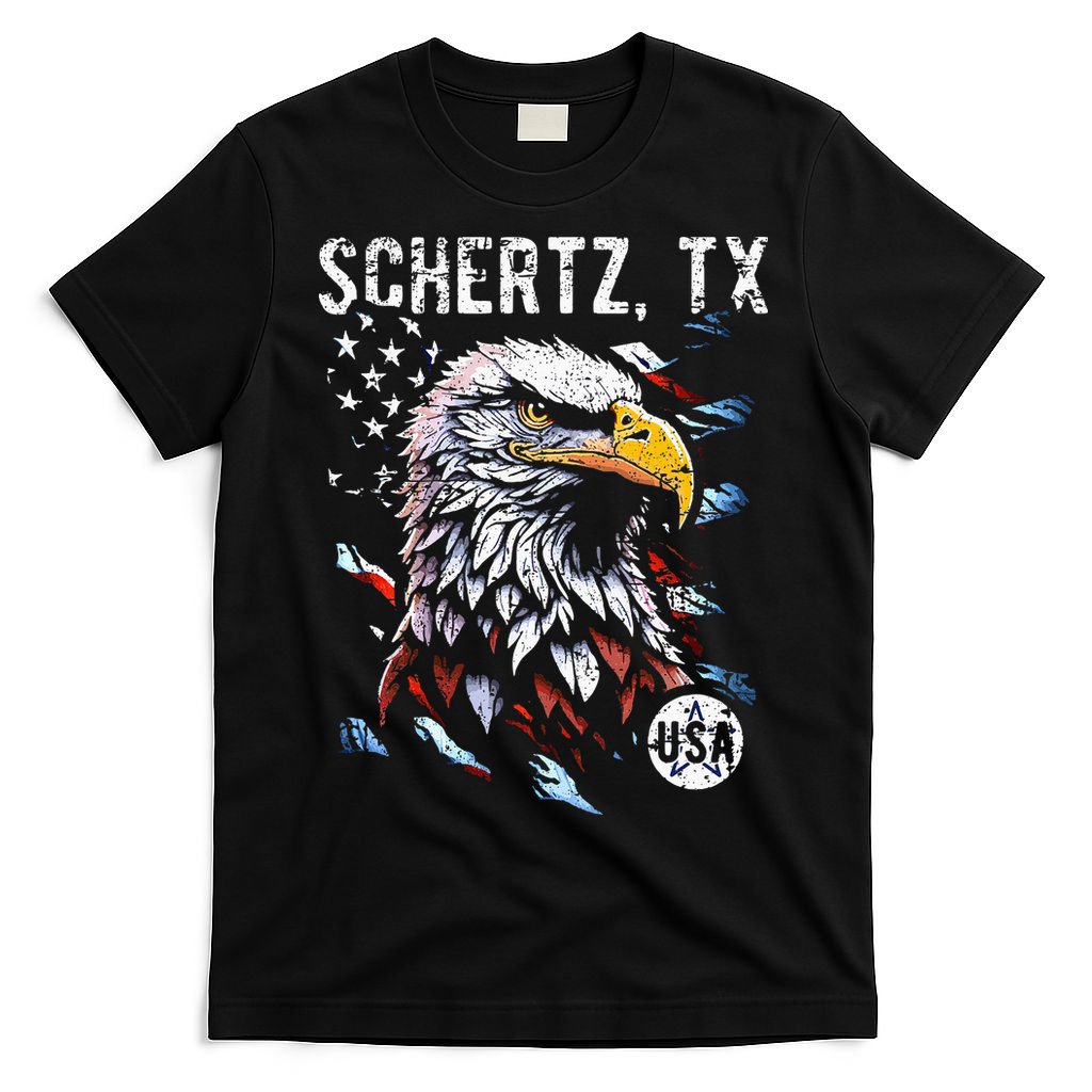 Schertz Texas Patriotic Eagle Usa Flag T-Shirt