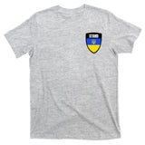 Stand Tactical Support Ukrainian Flag Shield I Stand With Ukraine Military T-Shirt
