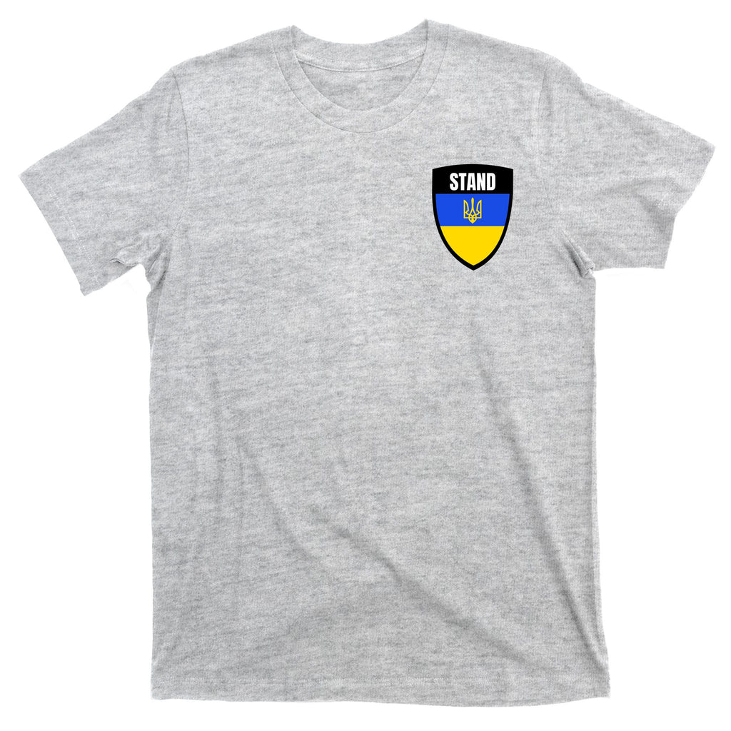 Stand Tactical Support Ukrainian Flag Shield I Stand With Ukraine Military T-Shirt