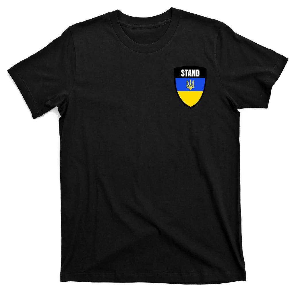 Stand Tactical Support Ukrainian Flag Shield I Stand With Ukraine Military T-Shirt