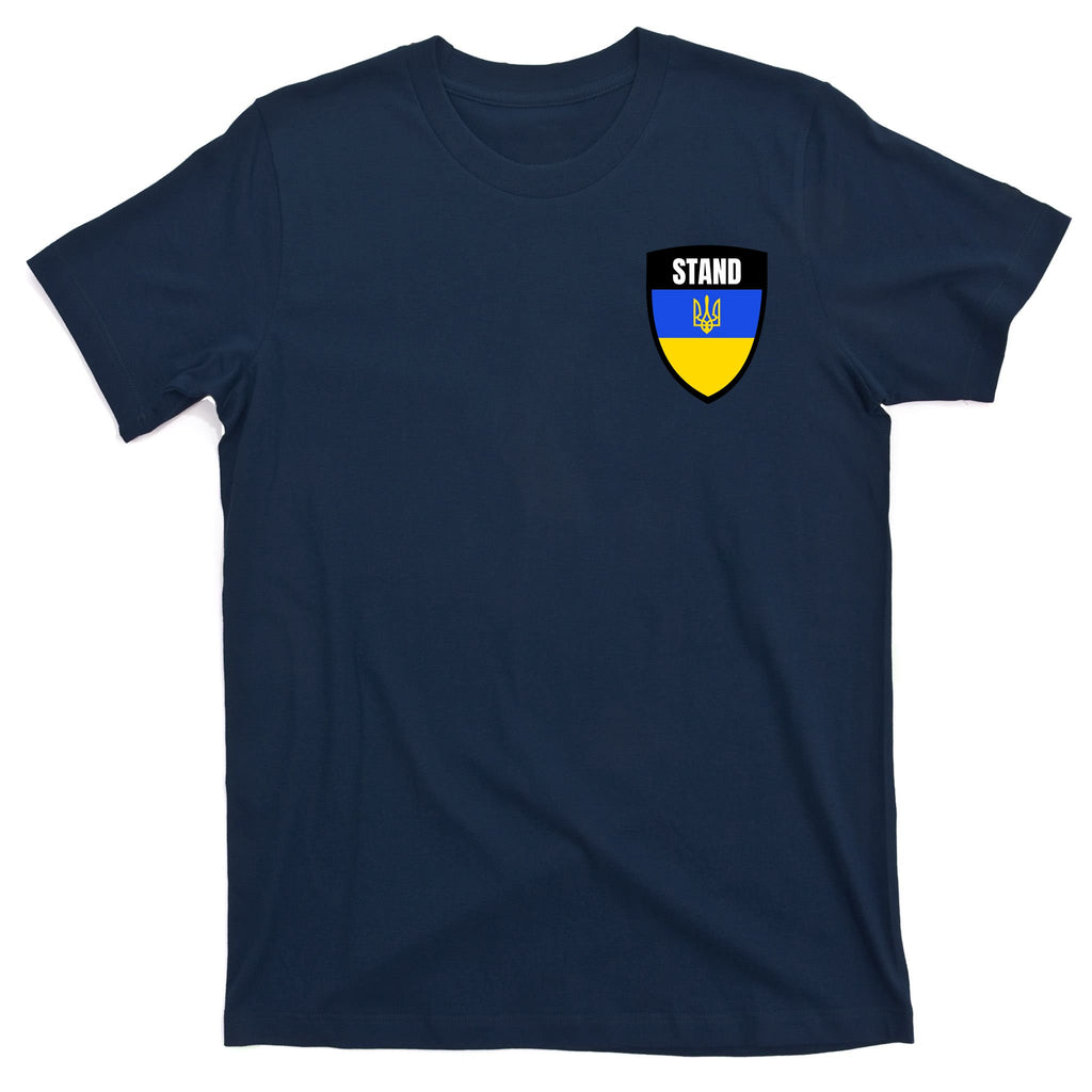 Stand Tactical Support Ukrainian Flag Shield I Stand With Ukraine Military T-Shirt