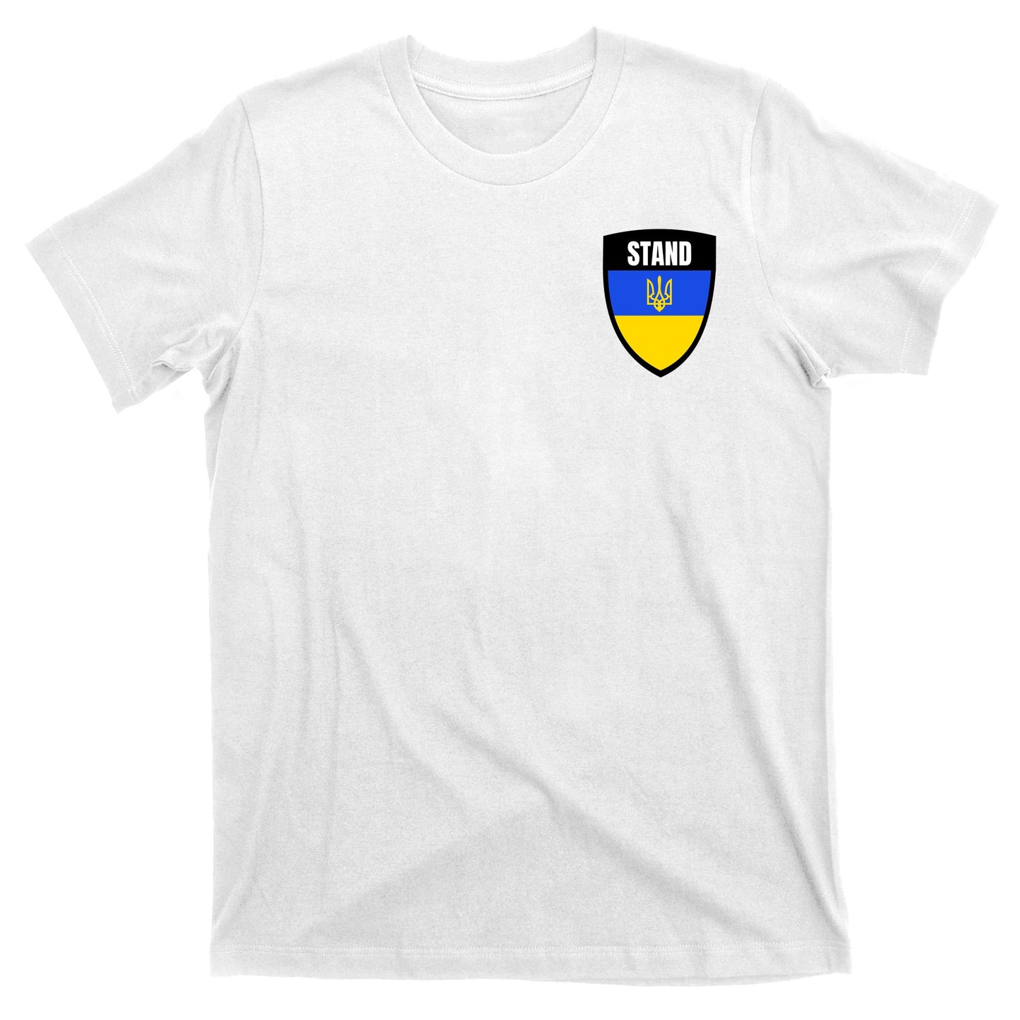Stand Tactical Support Ukrainian Flag Shield I Stand With Ukraine Military T-Shirt