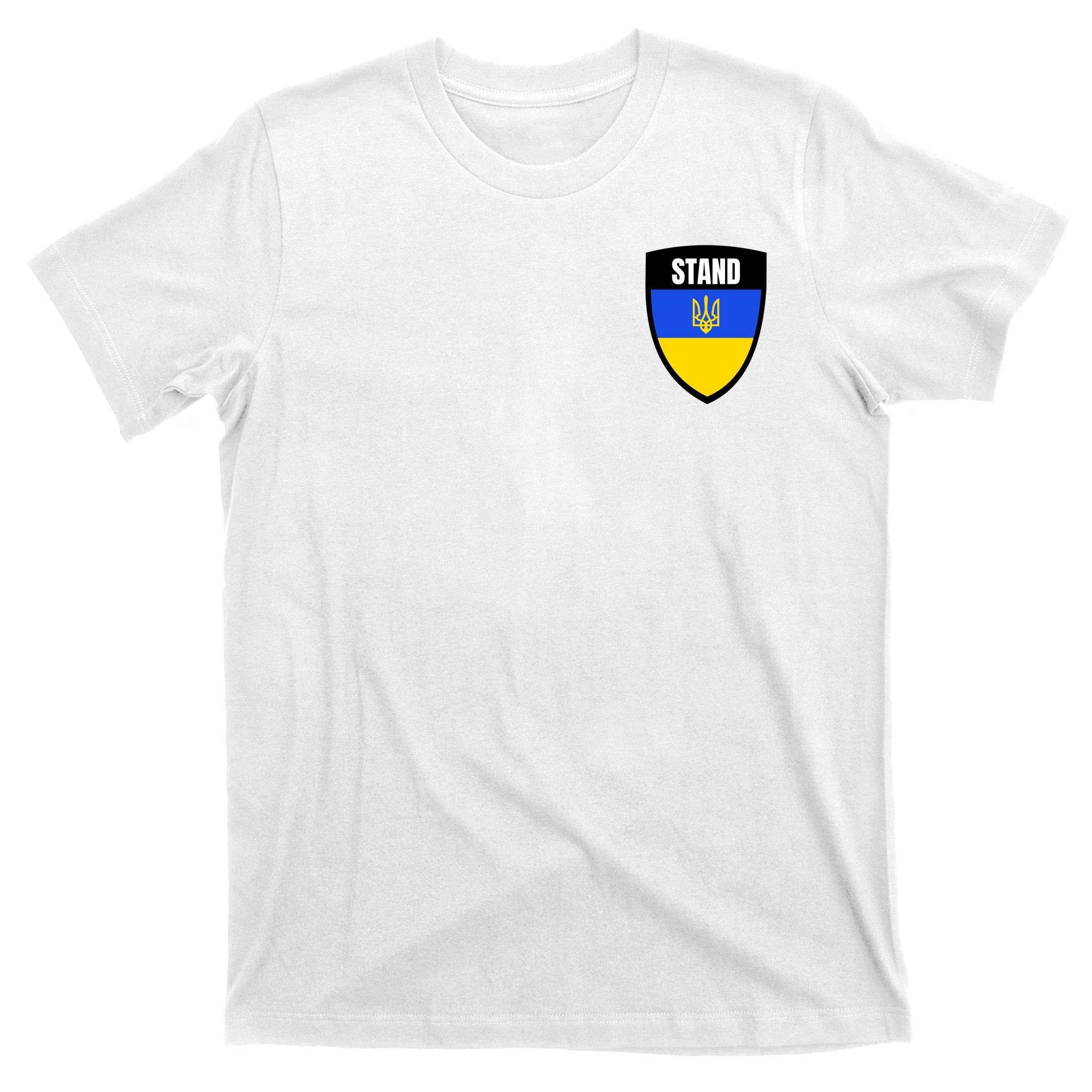 Stand Tactical Support Ukrainian Flag Shield I Stand With Ukraine Military T-Shirt