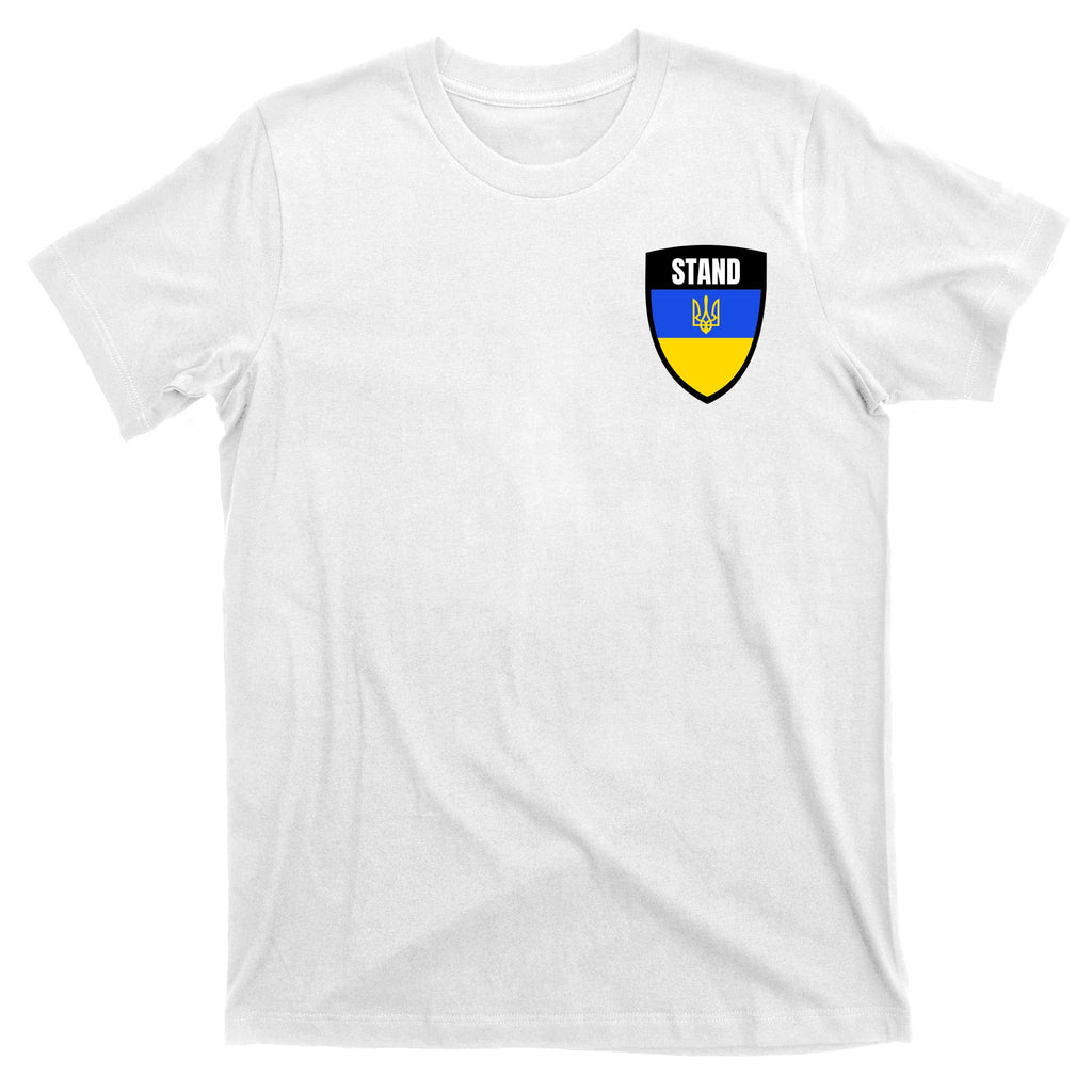 Stand Tactical Support Ukrainian Flag Shield I Stand With Ukraine Military T-Shirt