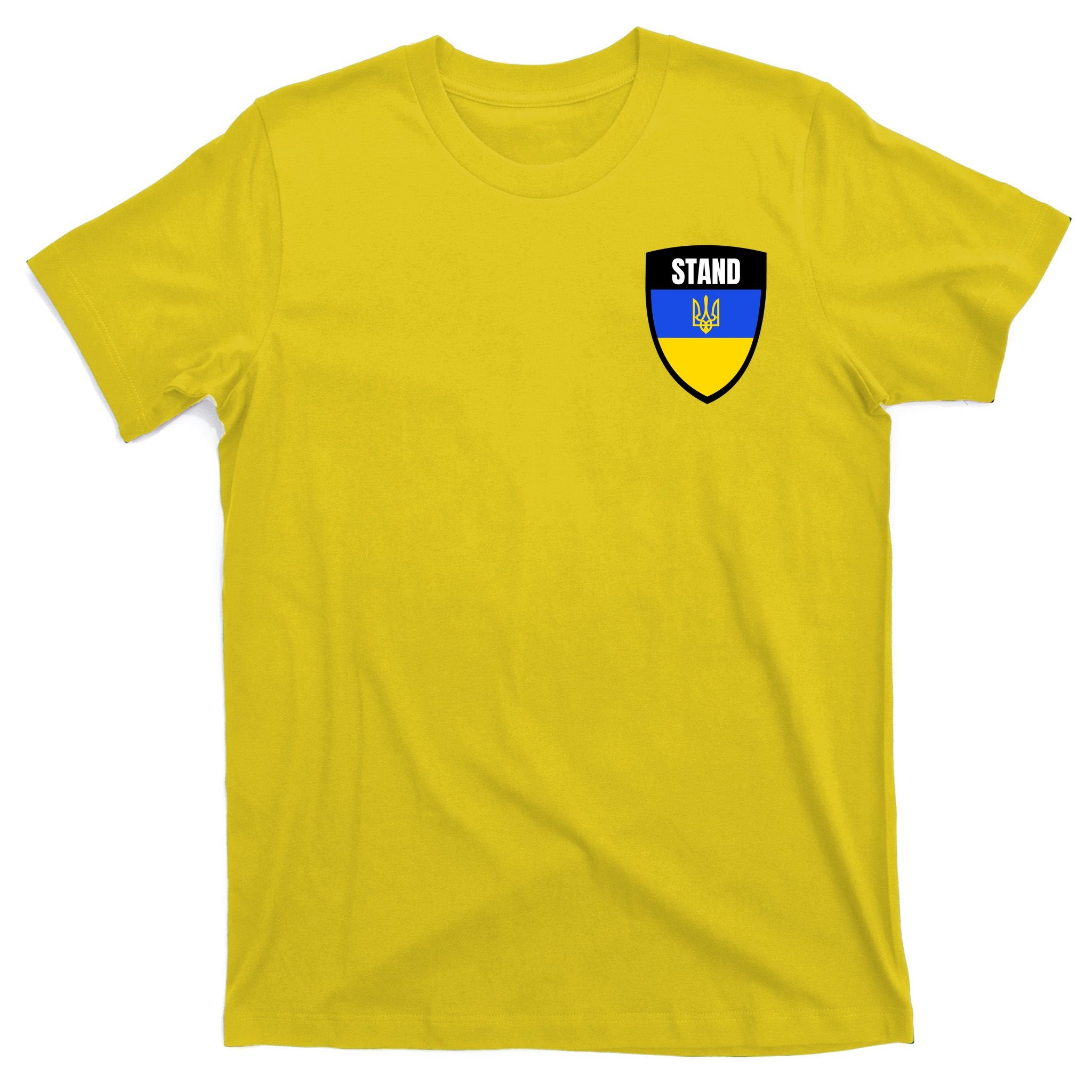 Stand Tactical Support Ukrainian Flag Shield I Stand With Ukraine Military T-Shirt