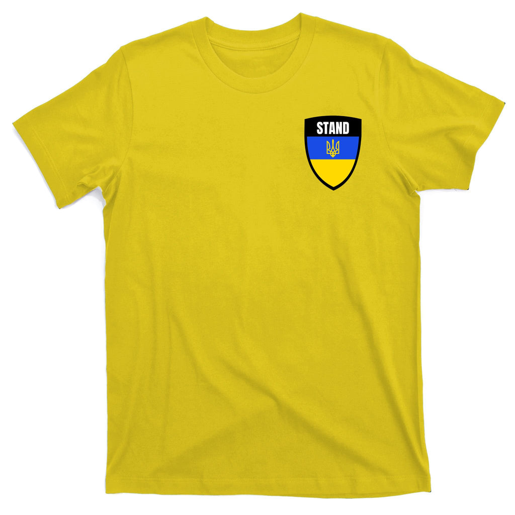 Stand Tactical Support Ukrainian Flag Shield I Stand With Ukraine Military T-Shirt
