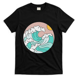 Summer Theme Teal Blue Waves Japanese Graphic Ocean Sky Sun T-Shirt