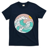 Summer Theme Teal Blue Waves Japanese Graphic Ocean Sky Sun T-Shirt